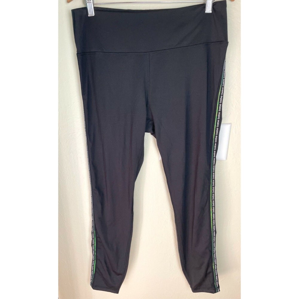 BEBE SPORT Leggings Women's XL Crop Black with Stripe Logo
